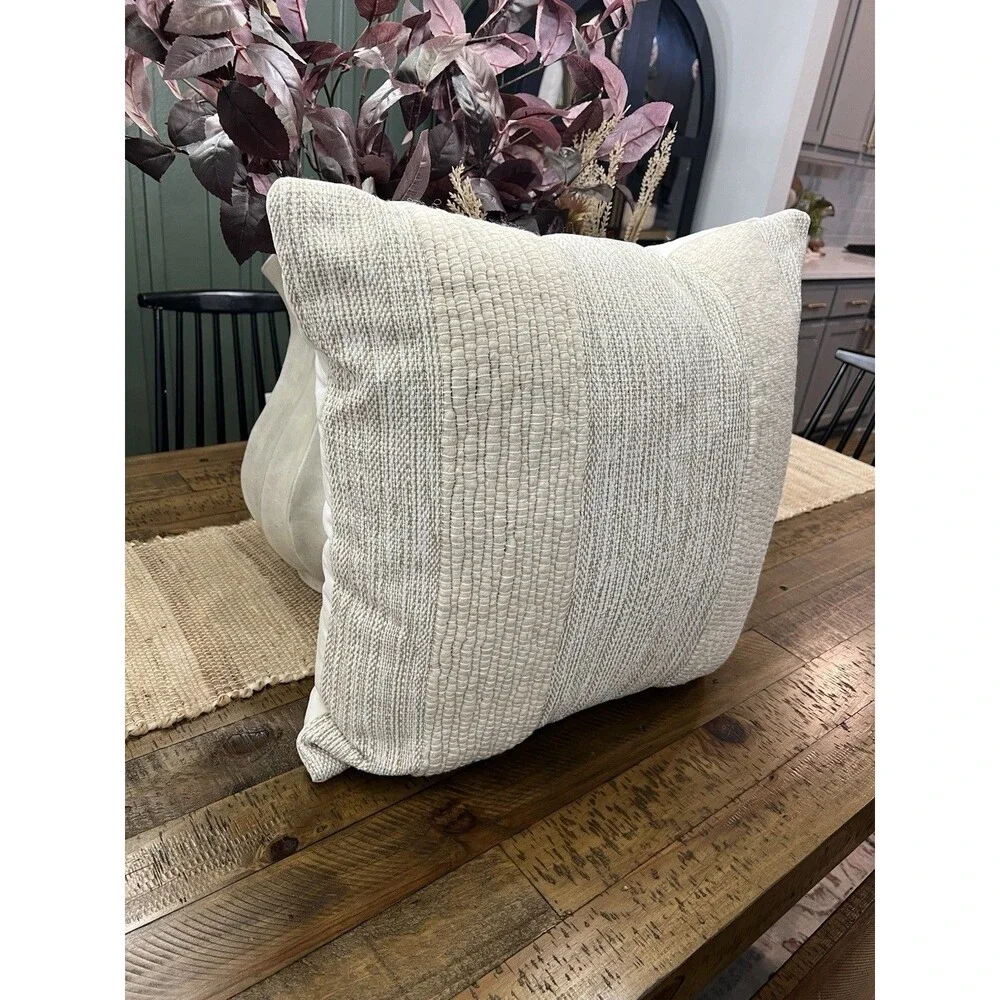 Oversized Textured Cotton Striped Square Throw Pillow Beige Threshold New